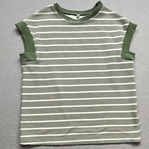 Evaless Striped Sleeveless Tank Top Green White Ribbed Knit Size Medum